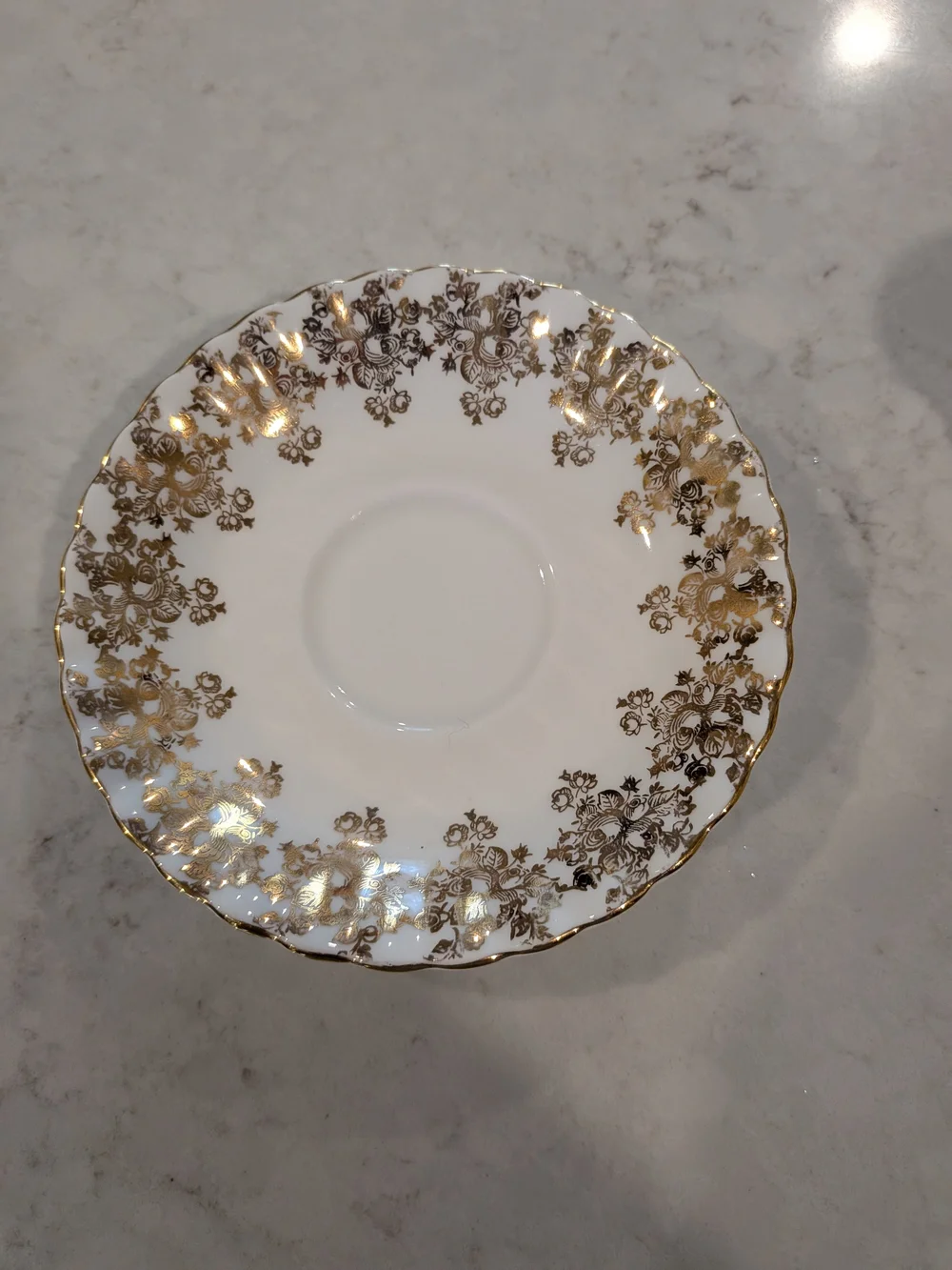 Vintage 1950s Bone China White and Gold Floral Teacup & Saucer Different Maker